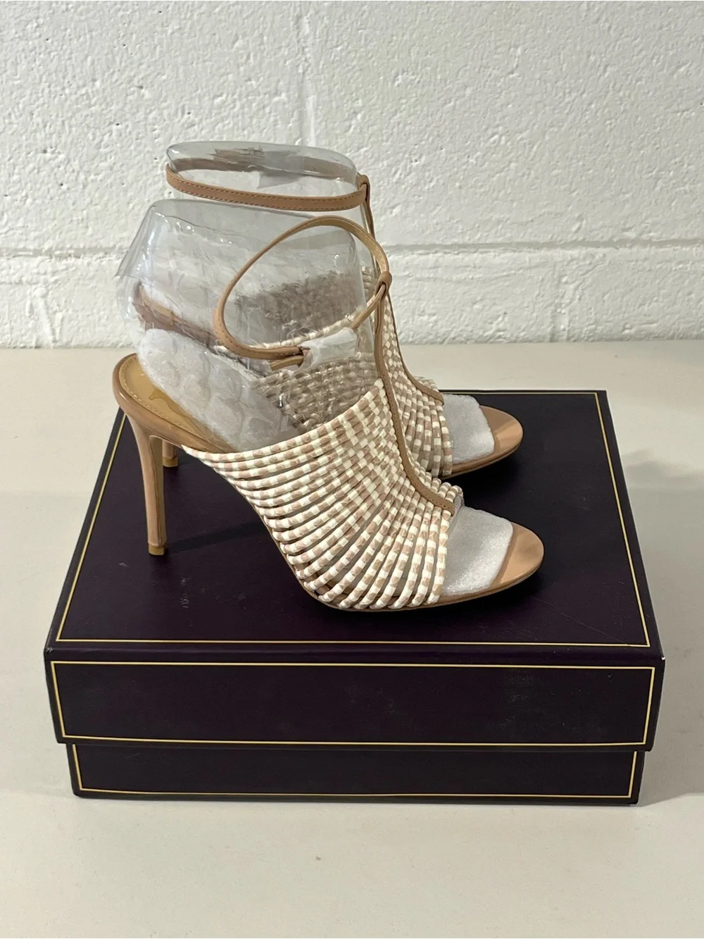 Vince Camuto Woven Ivory and Tan High Heel Sandals